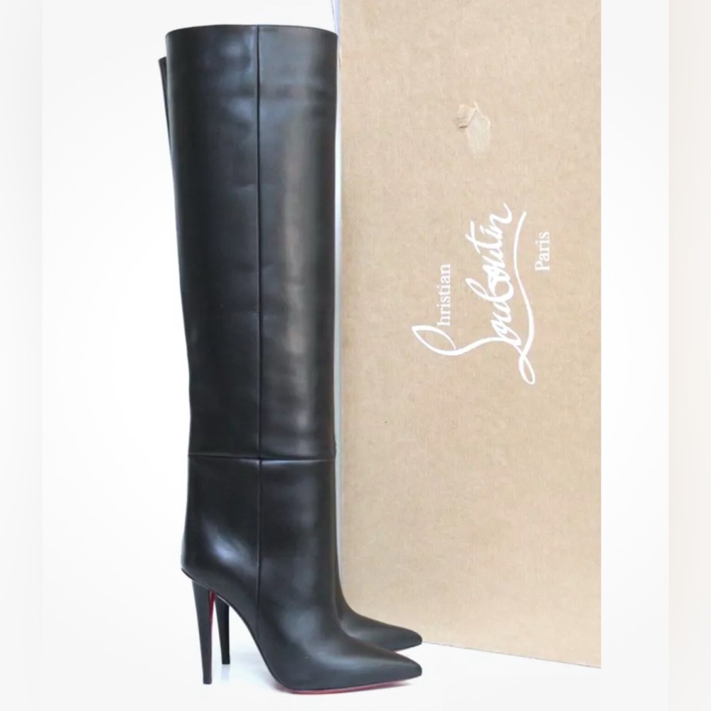 Christian Louboutin - NEW Black Leather Astrilarge Knee High Boot - Size 35.5